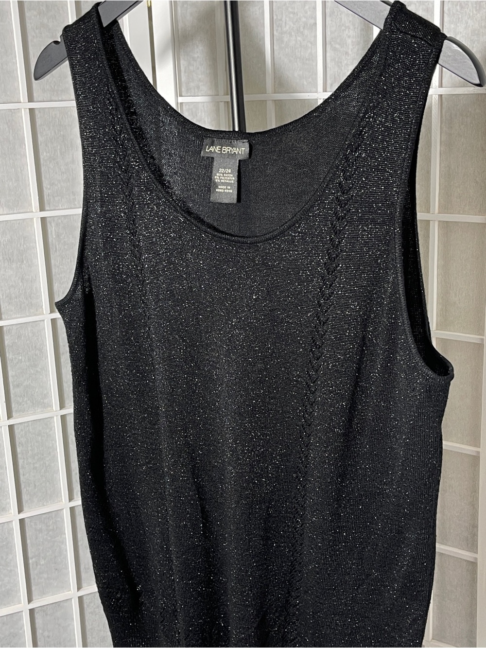 Metallic Stretchy Knit Black&Silver Tank w/Chevron Design Detailing, Plus Size